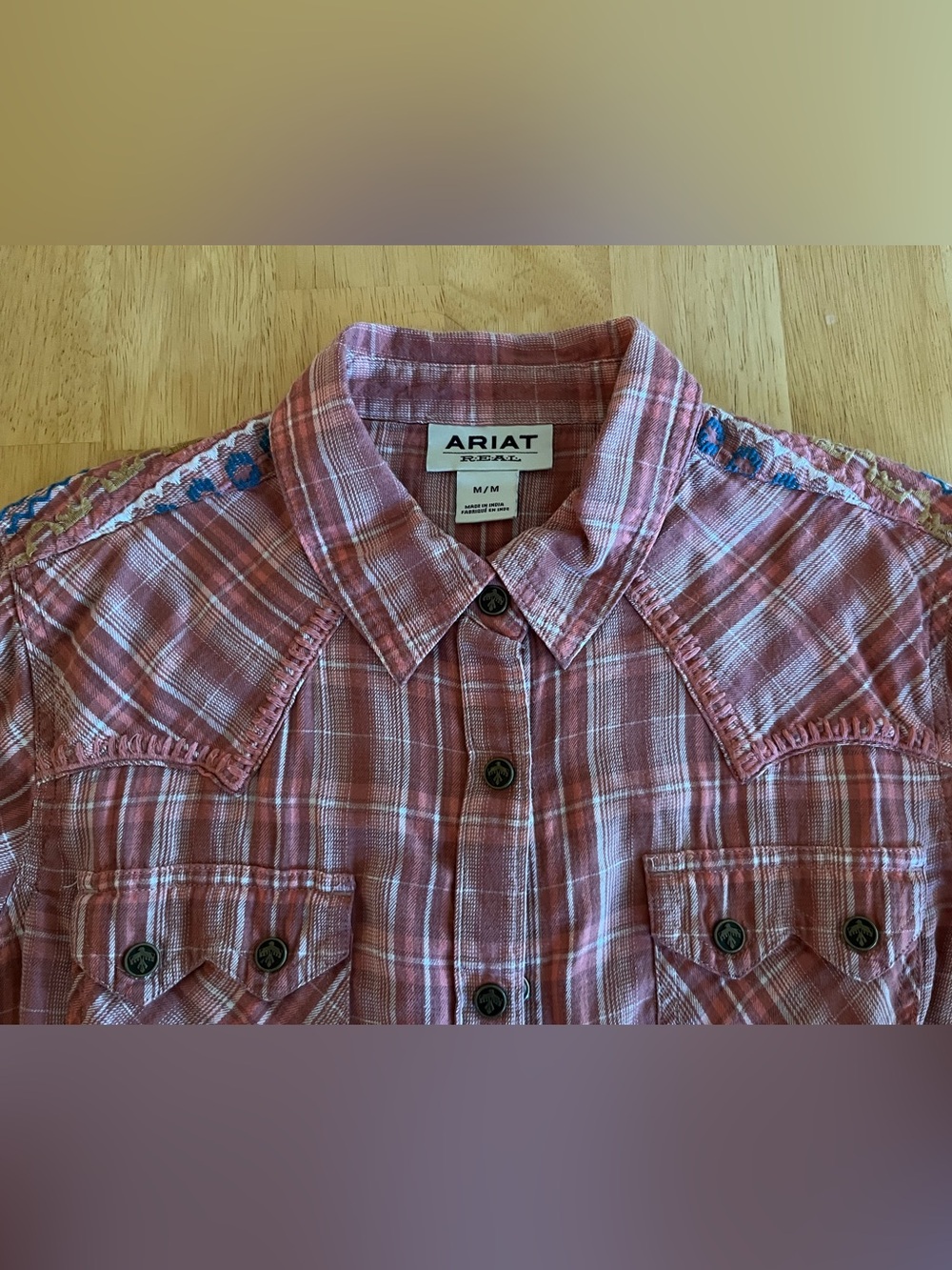 ARIAT  Pink Plaid Western Shirt M